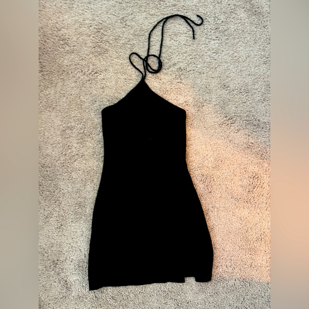 Black halter mini dress